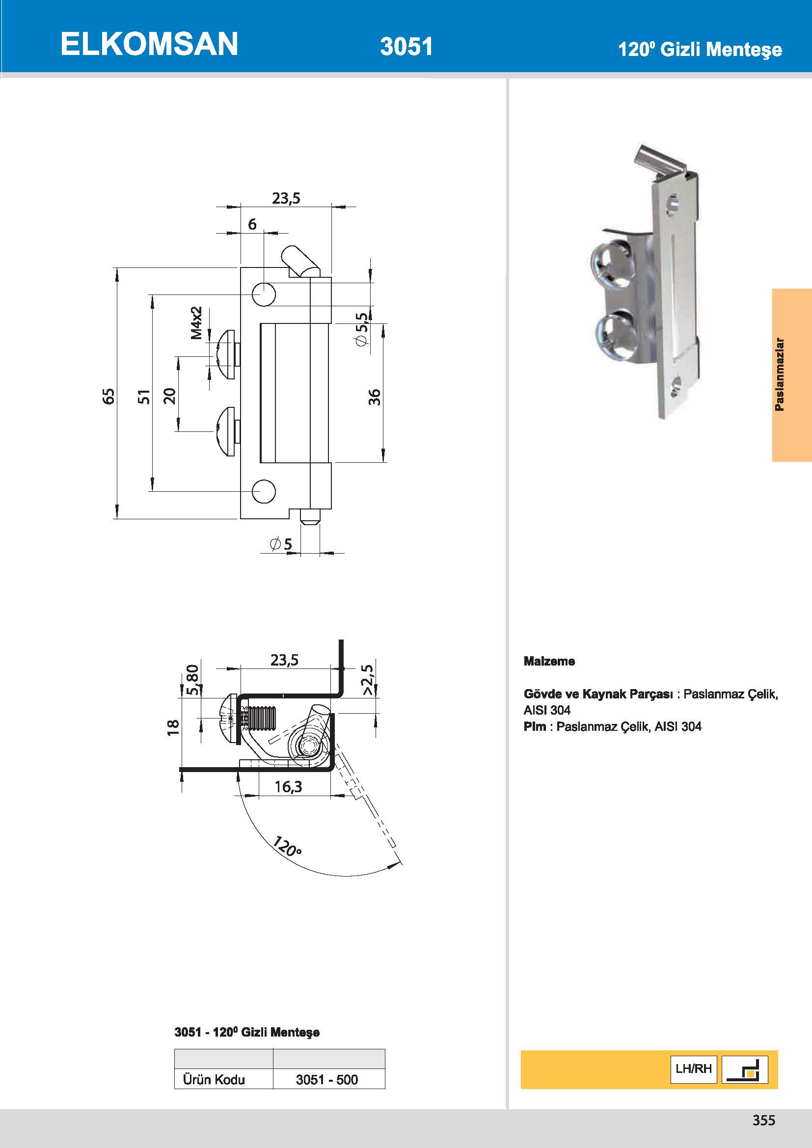 3051-500 120° Gizli Menteşe