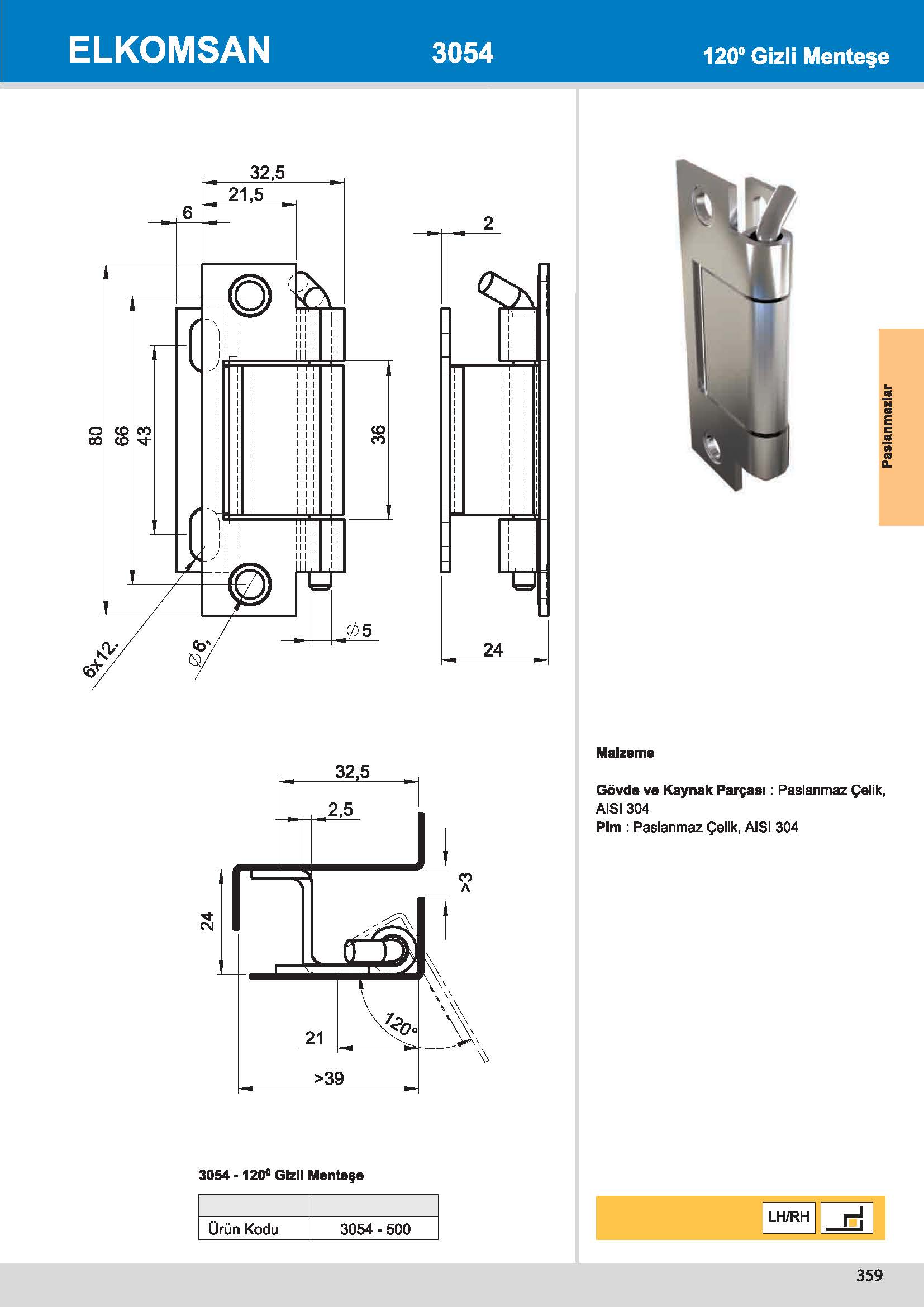 3054-500 120° Gizli Menteşe