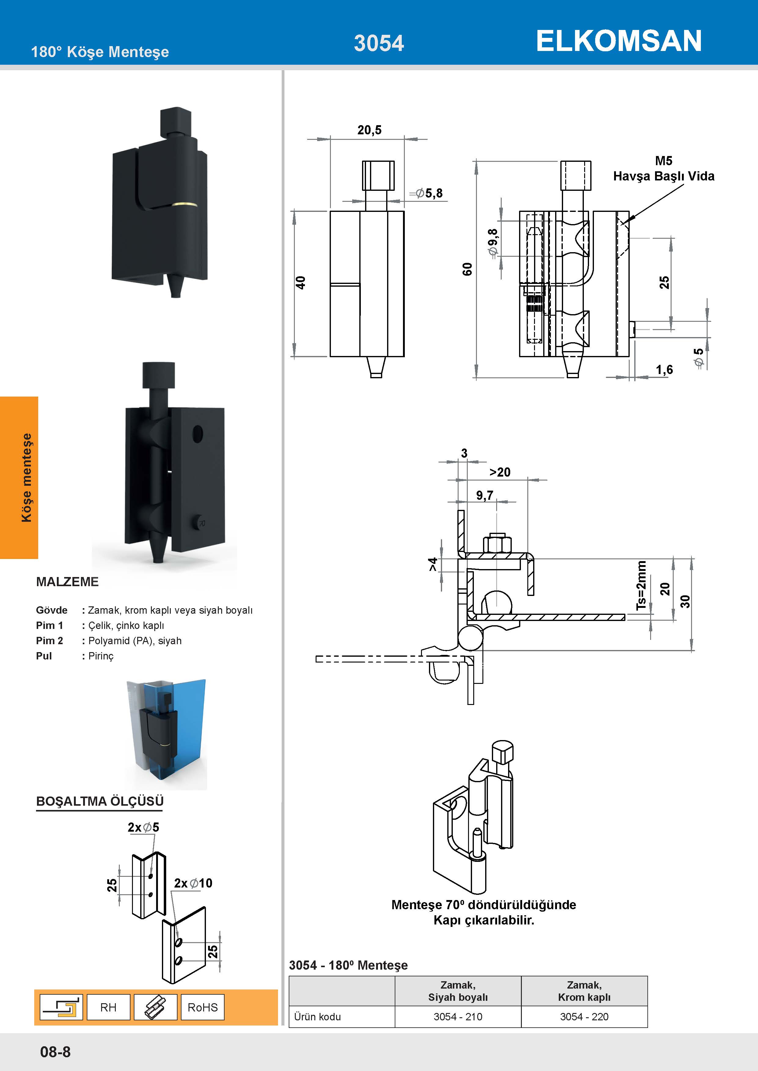 3054 120° Menteşe