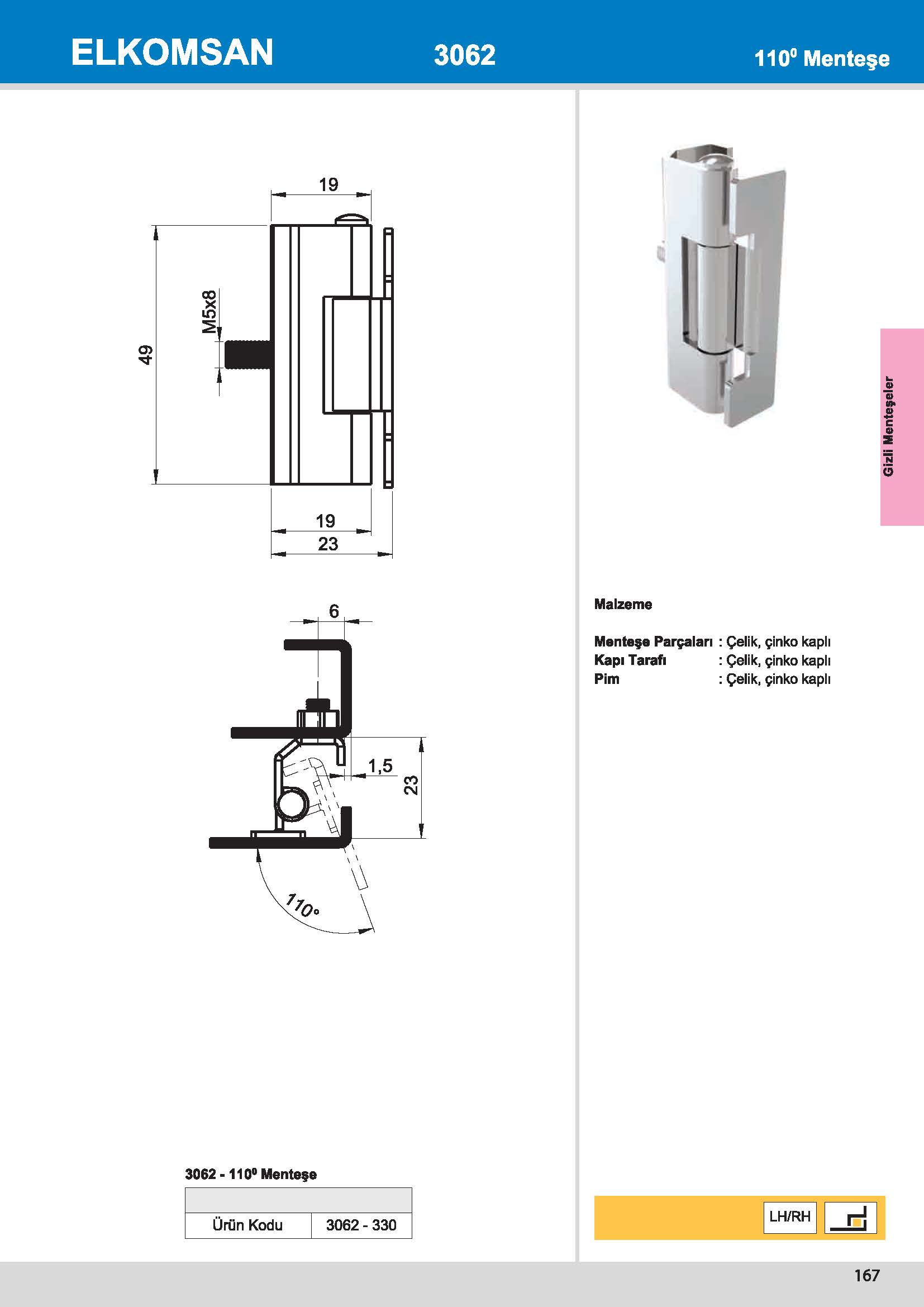 3062 110° Menteşe
