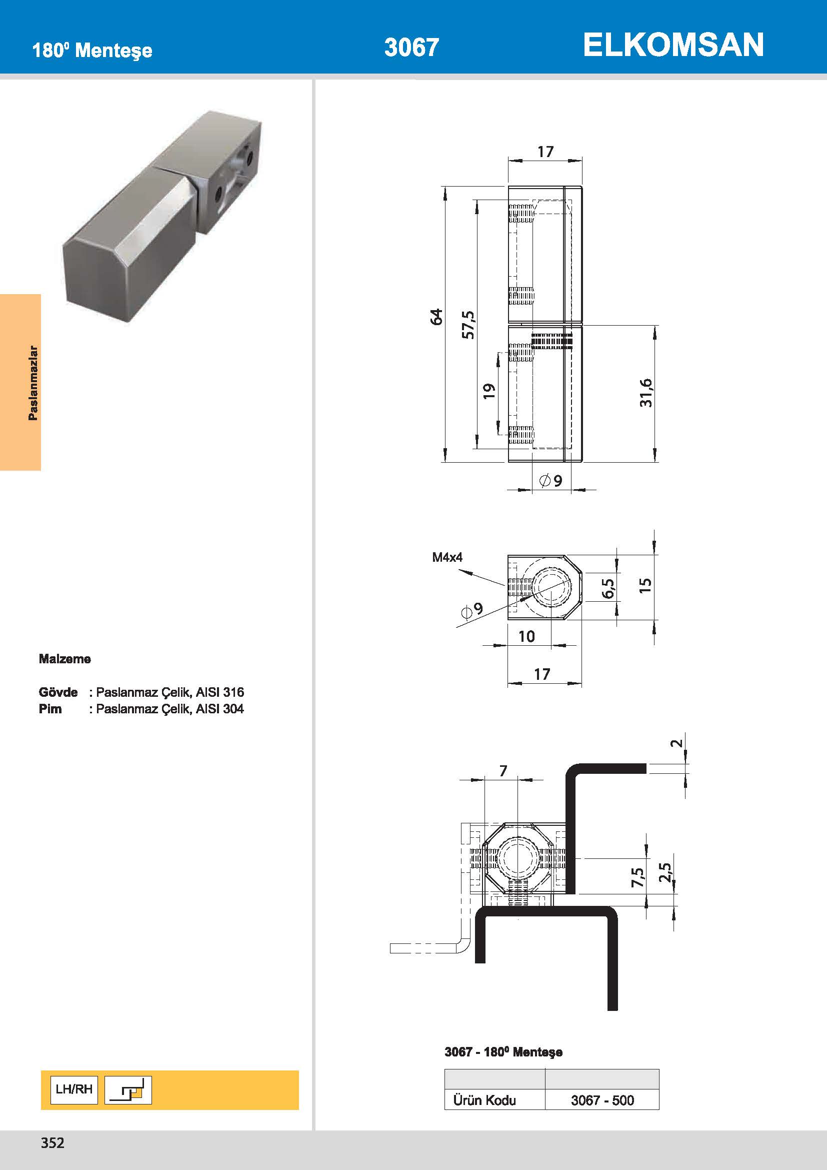 3067-500 180° Menteşe