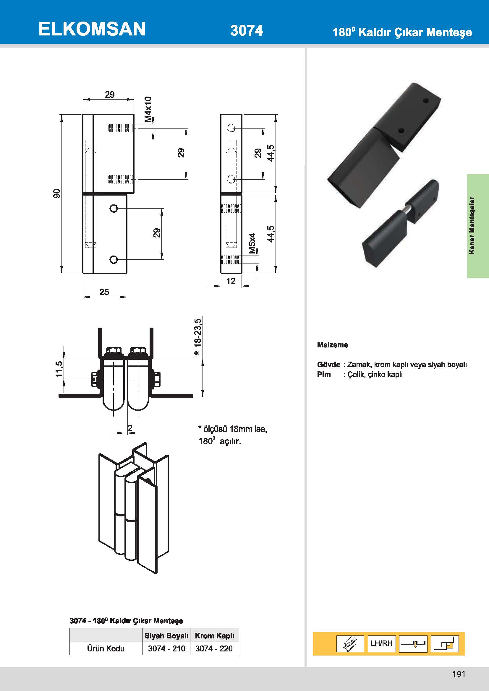 3074 180° Kaldır Çıkar Menteşe