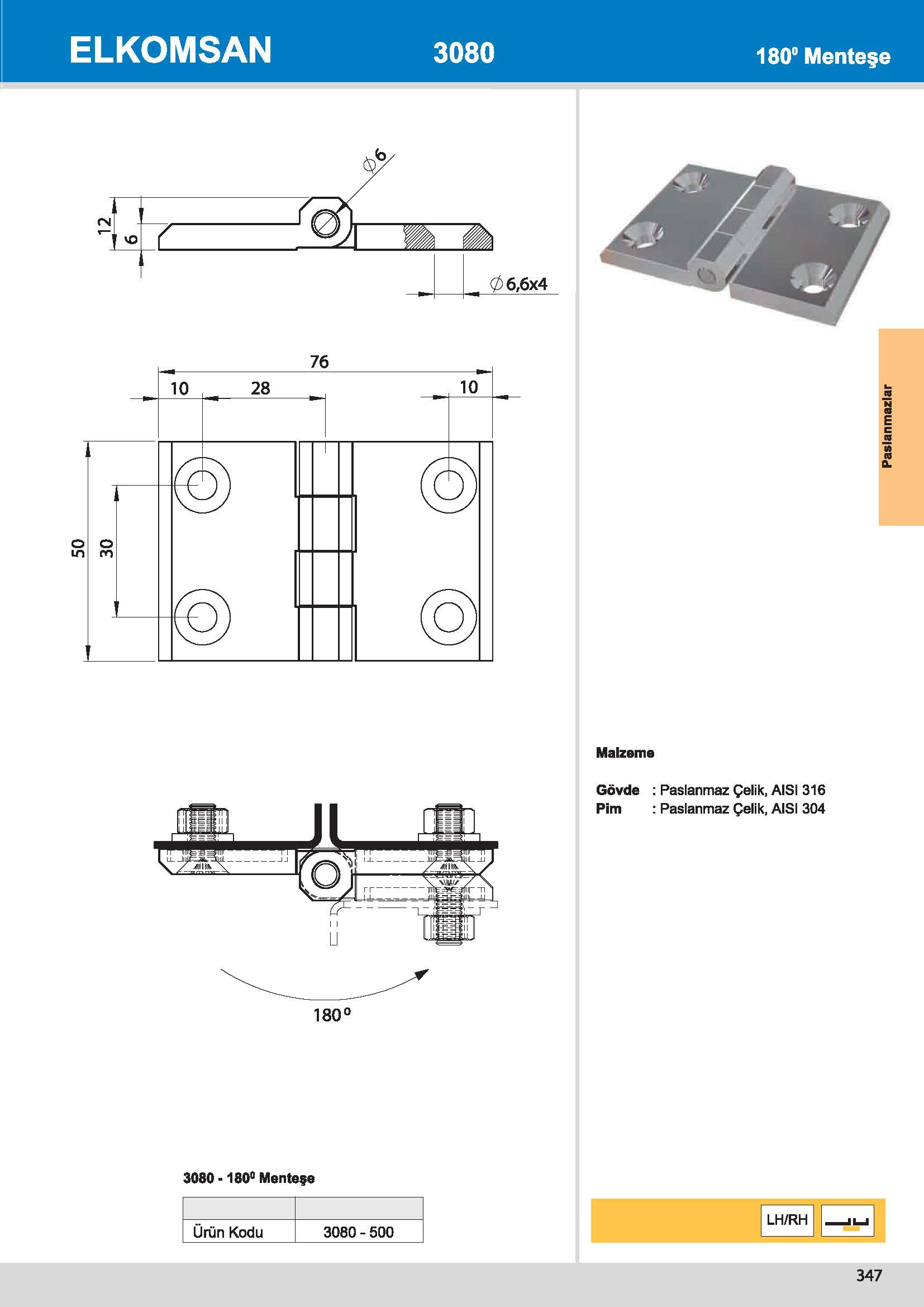 3080-500 180° Menteşe