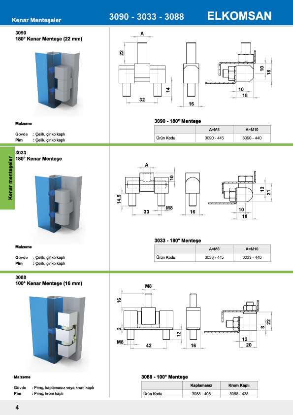 3090 180° Kenar Menteşe (22mm)