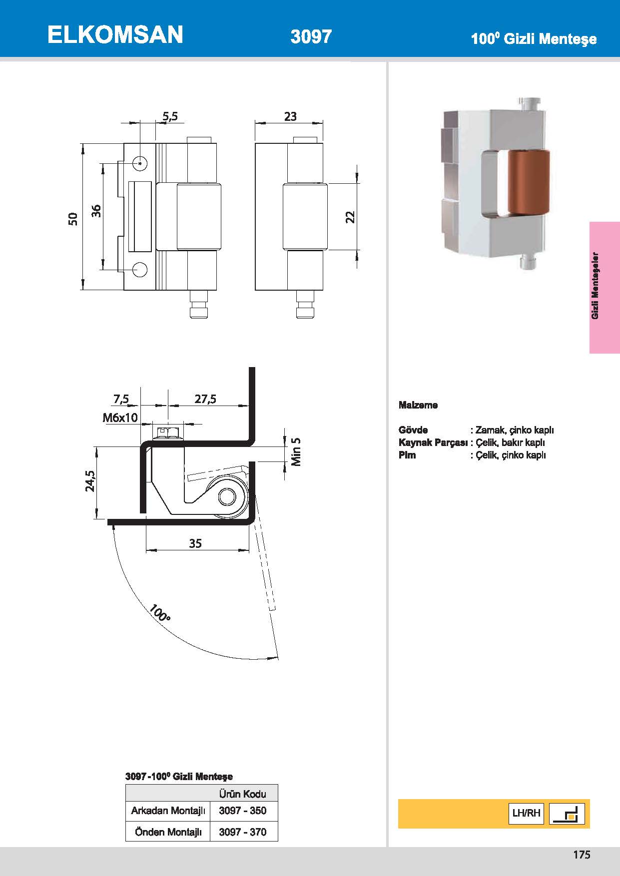 3097 100° Gizli Menteşe