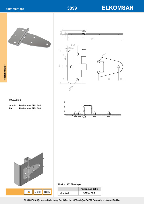3099-500 180° Menteşe