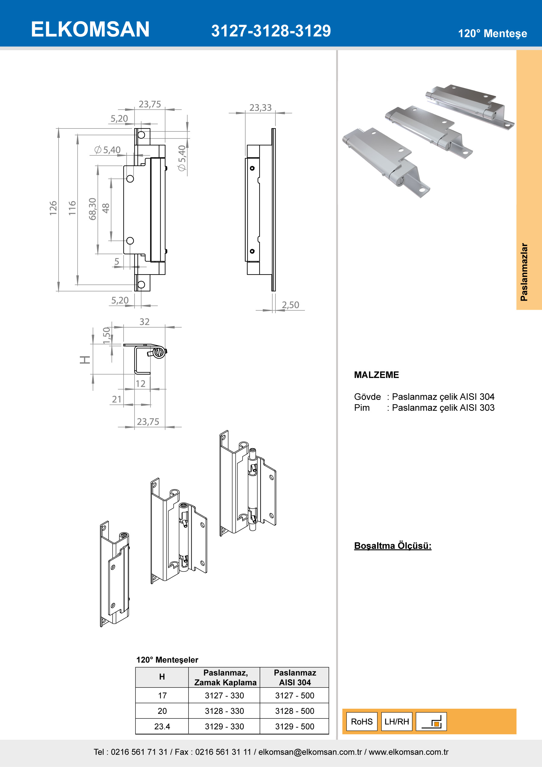 3128-500 120° Menteşe