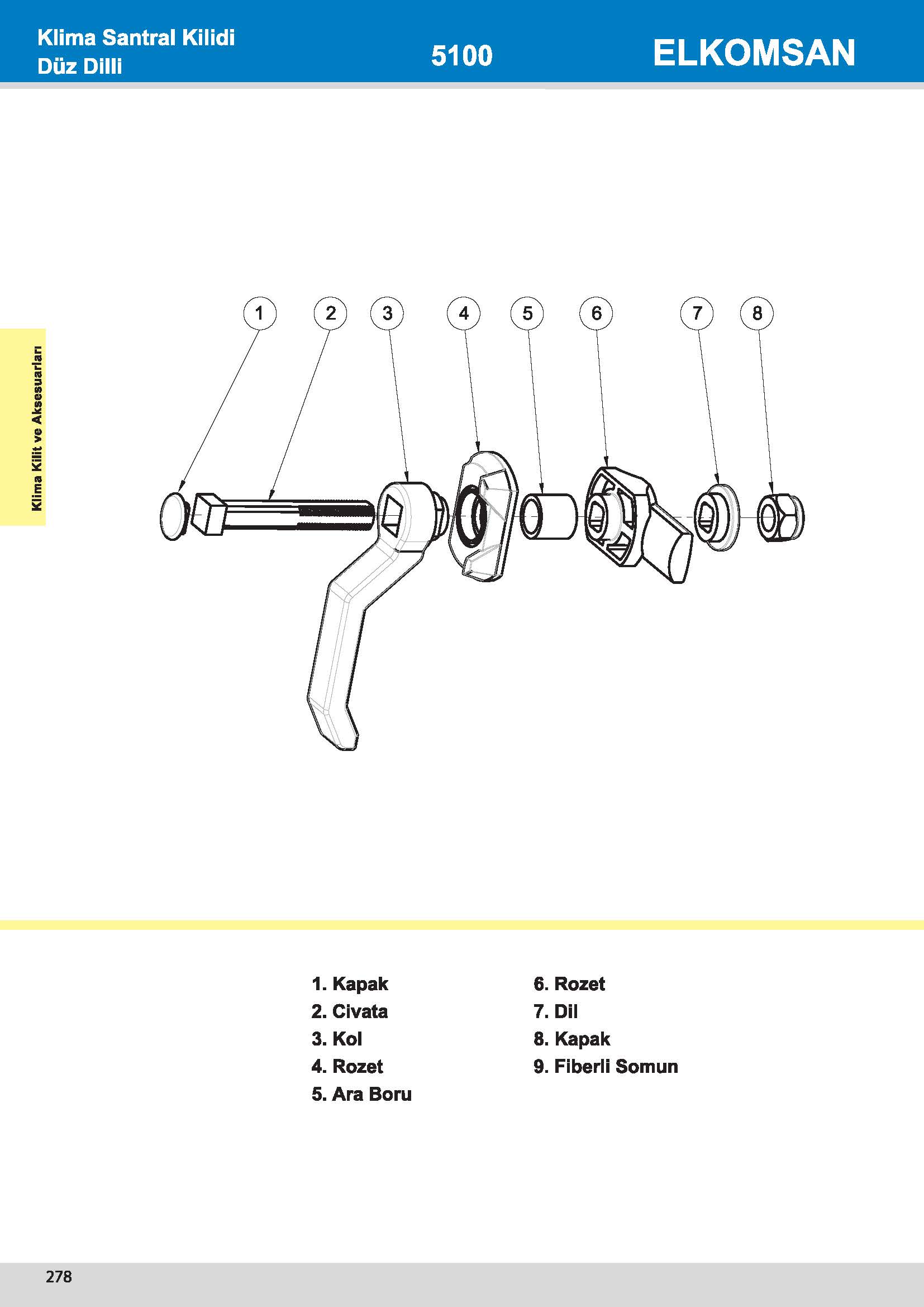 5100 Klima Santral Kilidi-Düz Dilli