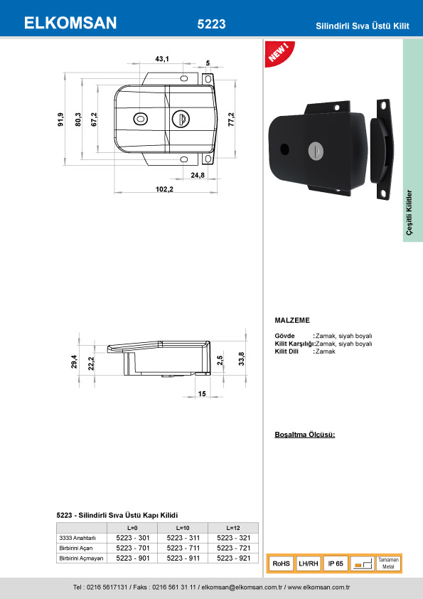 5223 Silindirli, Sıva Üstü Kilit