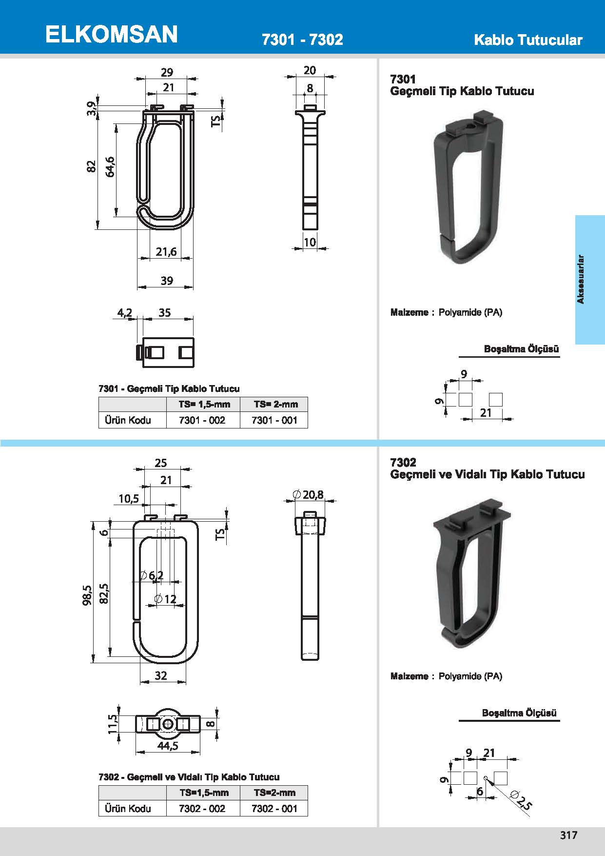 7302 Geçmeli ve Vidalı Tip Kablo Tutucu